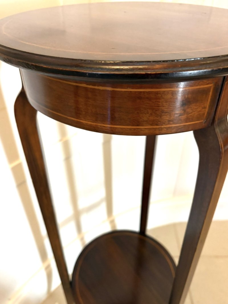 Antique Edwardian Mahogany & Satinwood Inlaid Jardinière Stand